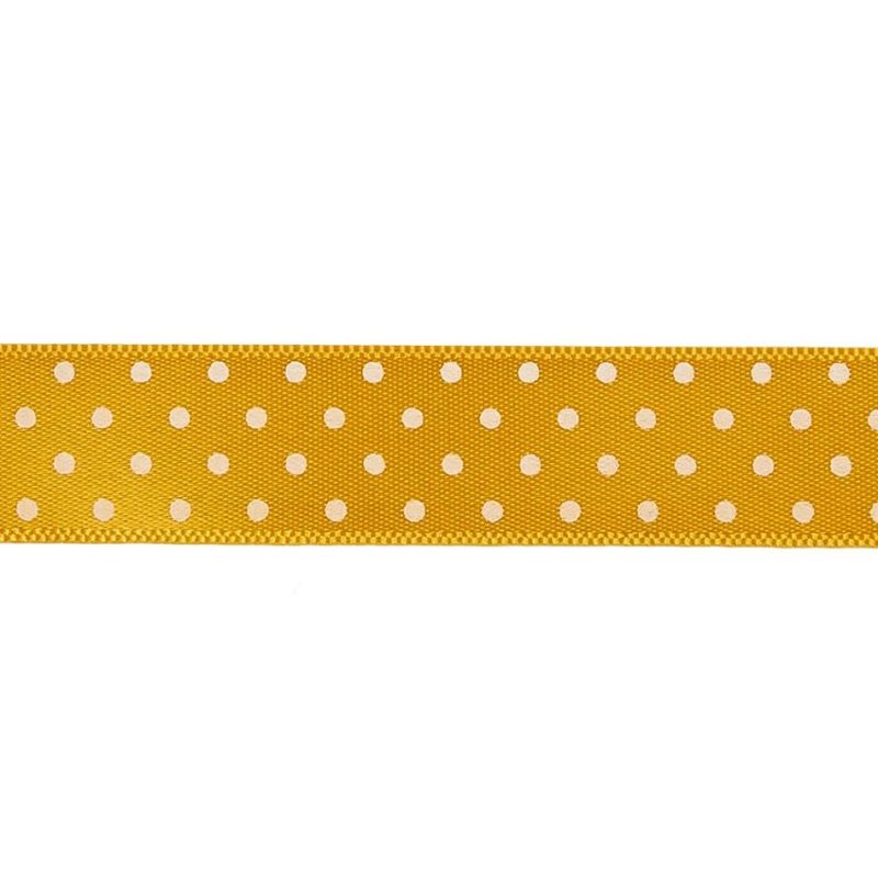 Printed | Golden Yellow And White Polka Dot Satin Ribbon – 0.625" Printed Printed