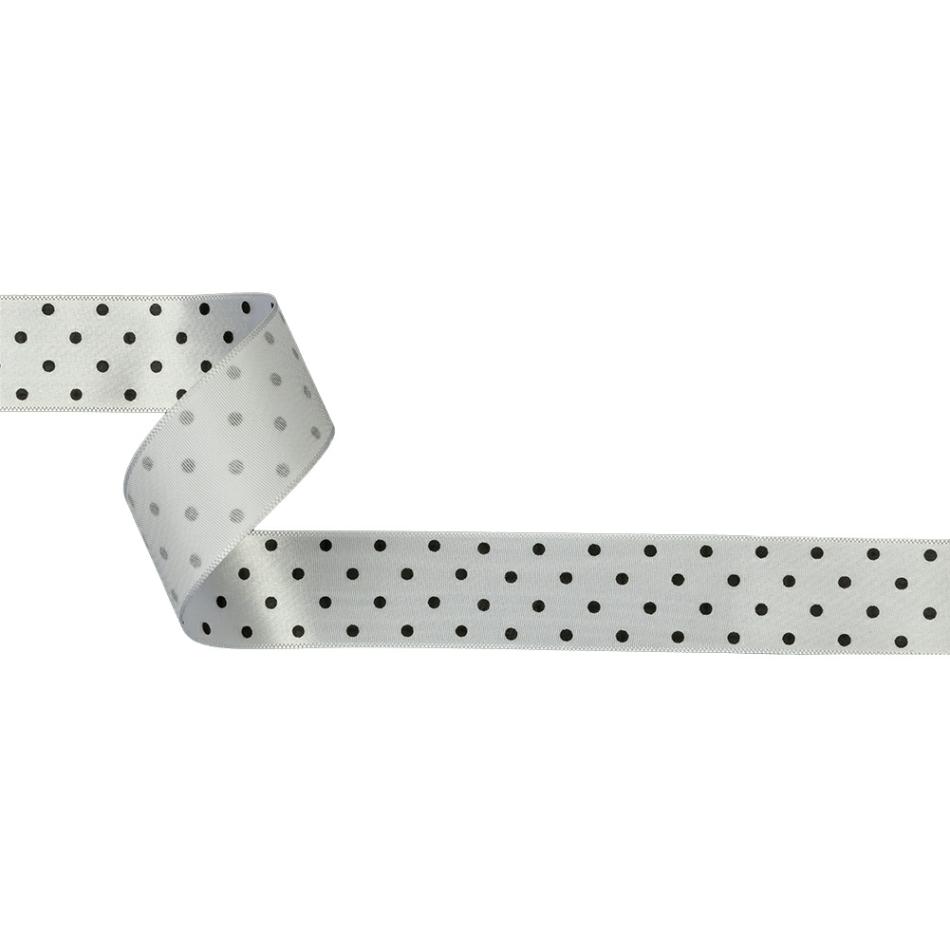 Printed | White And Black Polka Dot Satin Ribbon – 1" Printed Printed