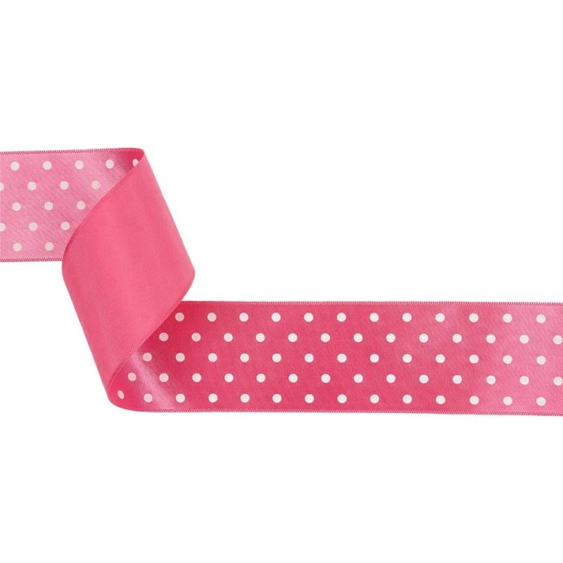 Satin | Hot Pink And White Polka Dot Satin Ribbon – 1.5" Printed Printed