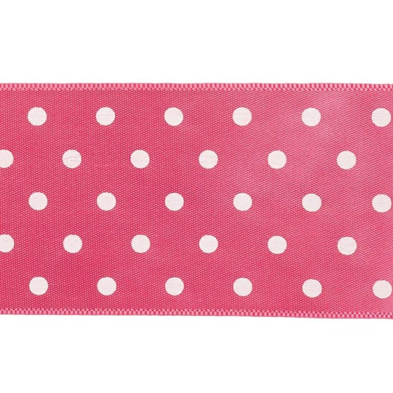 Satin | Hot Pink And White Polka Dot Satin Ribbon – 1.5" Printed Printed